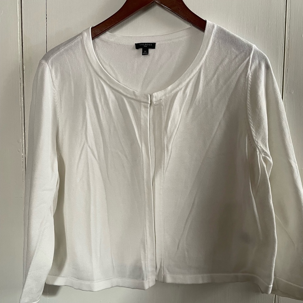 Talbots Cropped Cardigan Shrug Open Front Size 1X Cotton Modal Blend Knit